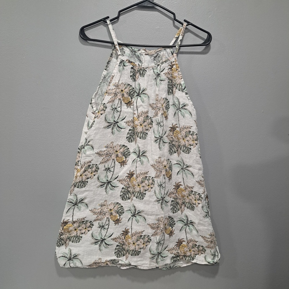 Lungo L'Arno Italy 100% Linen Tropical Pineapple Palm Tank Top Large LX1516B
